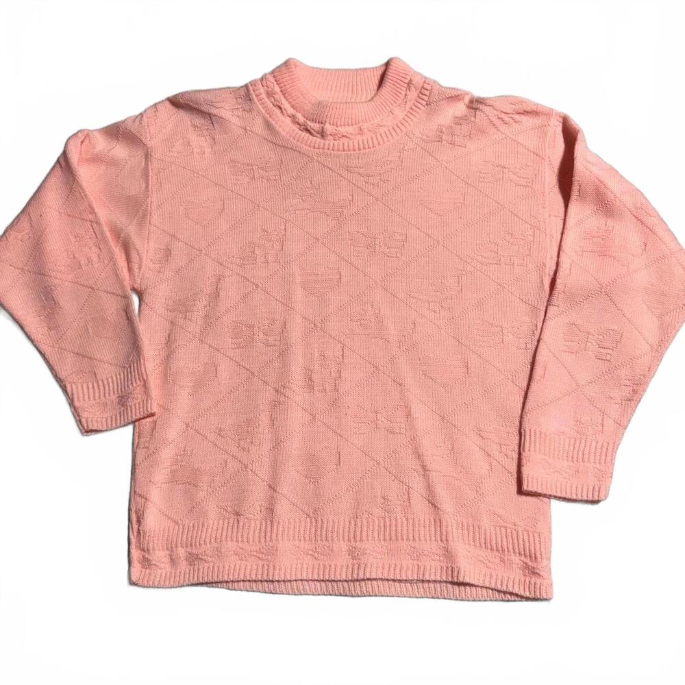 True Vintage 90's Glamour Knit Pink Grannycore Sweater With Animals, Large